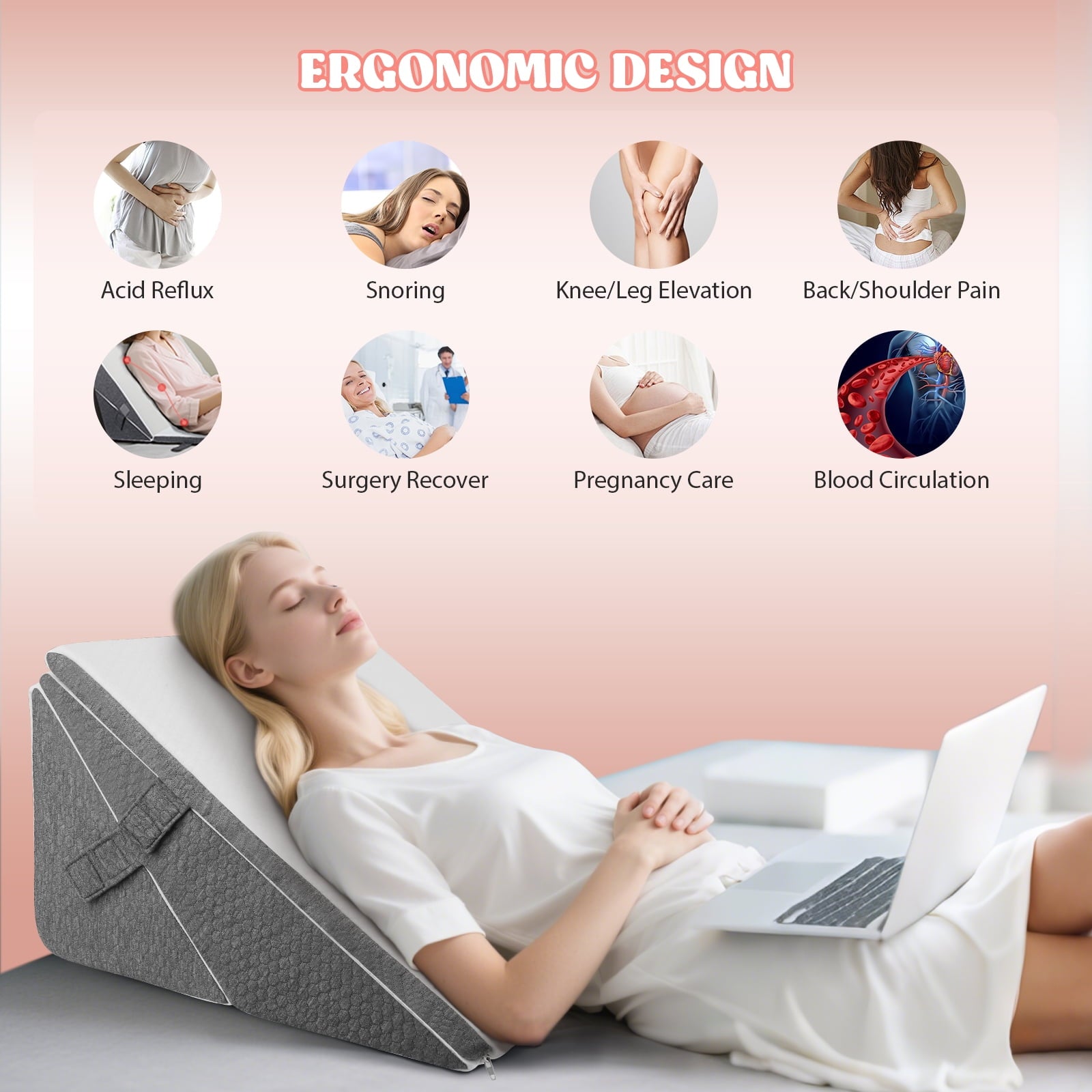 AMTPM 4-in-1 Wedge Pillow，7.5-12 Inches Adjustable Height , Separable Dual-Layer Memory Foam Bed Wedge Pillow for Acid Reflux, Snoring & Pregnancy