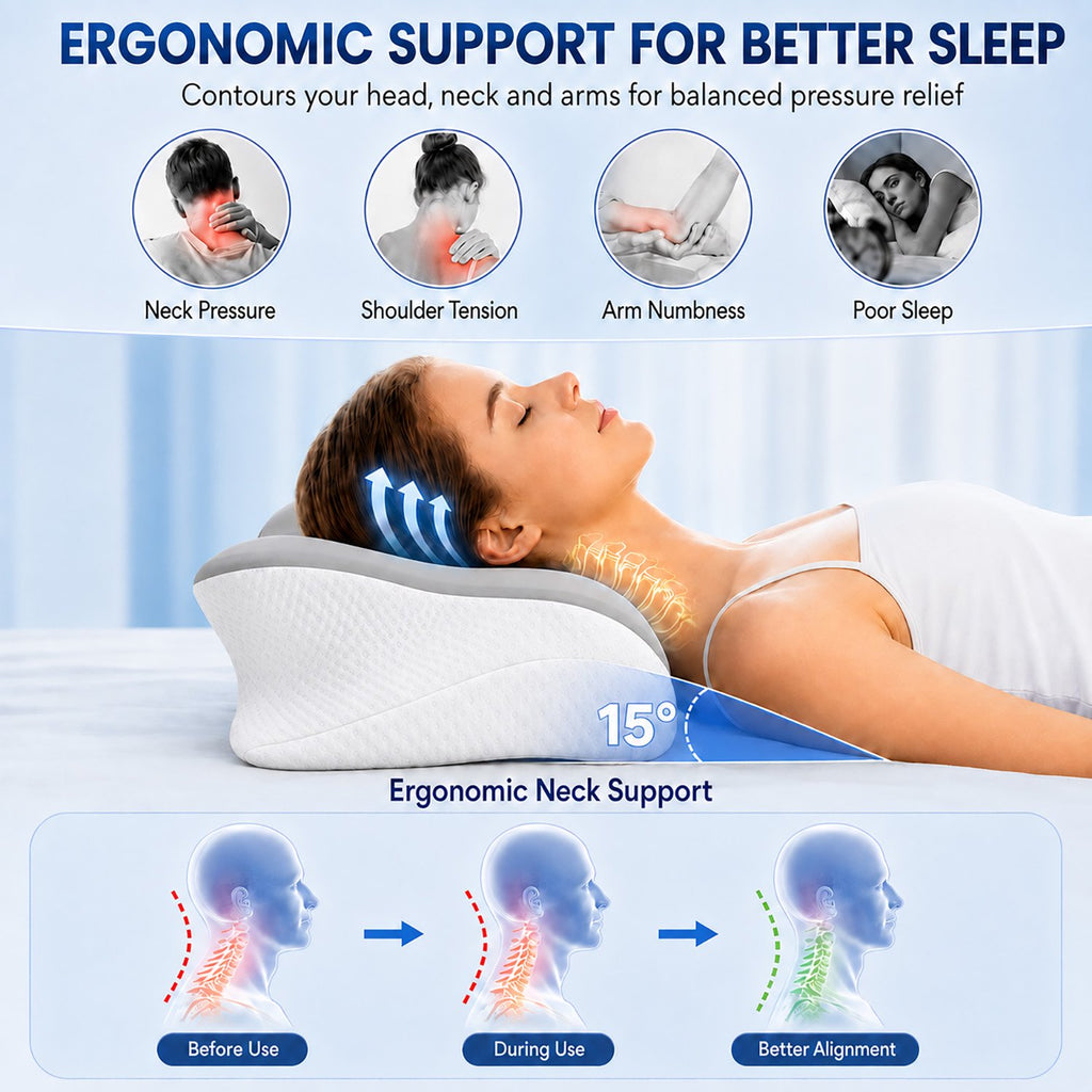 MOLBOX Cervical Neck Pillow, Ergonomic Memory Foam Contour Pillow for Neck Support, Side Sleeper Pillow for Neck and Shoulder Pain Relief, Cooling Pillowcase, Gray
