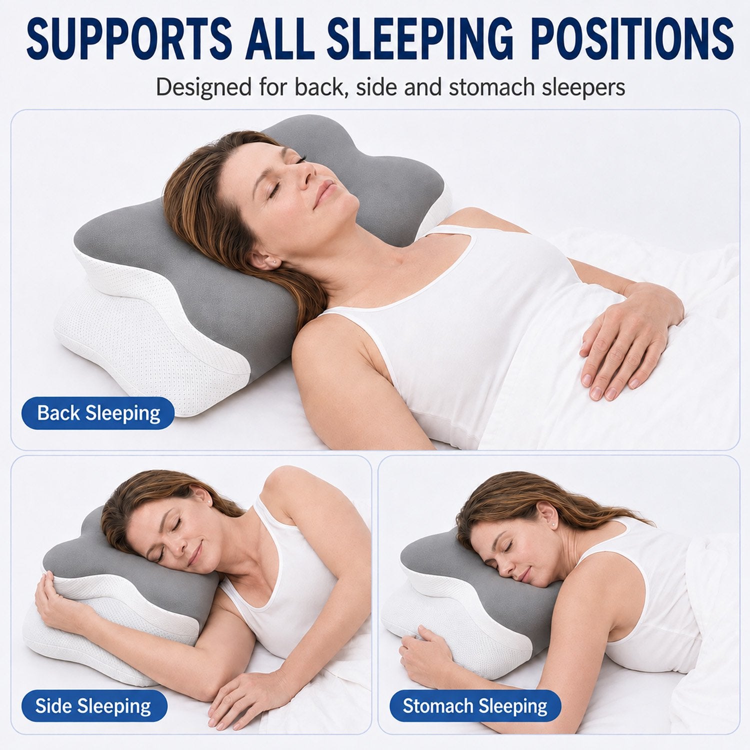 MOLBOX Cervical Neck Pillow, Ergonomic Memory Foam Contour Pillow for Neck Support, Side Sleeper Pillow for Neck and Shoulder Pain Relief, Cooling Pillowcase, Gray
