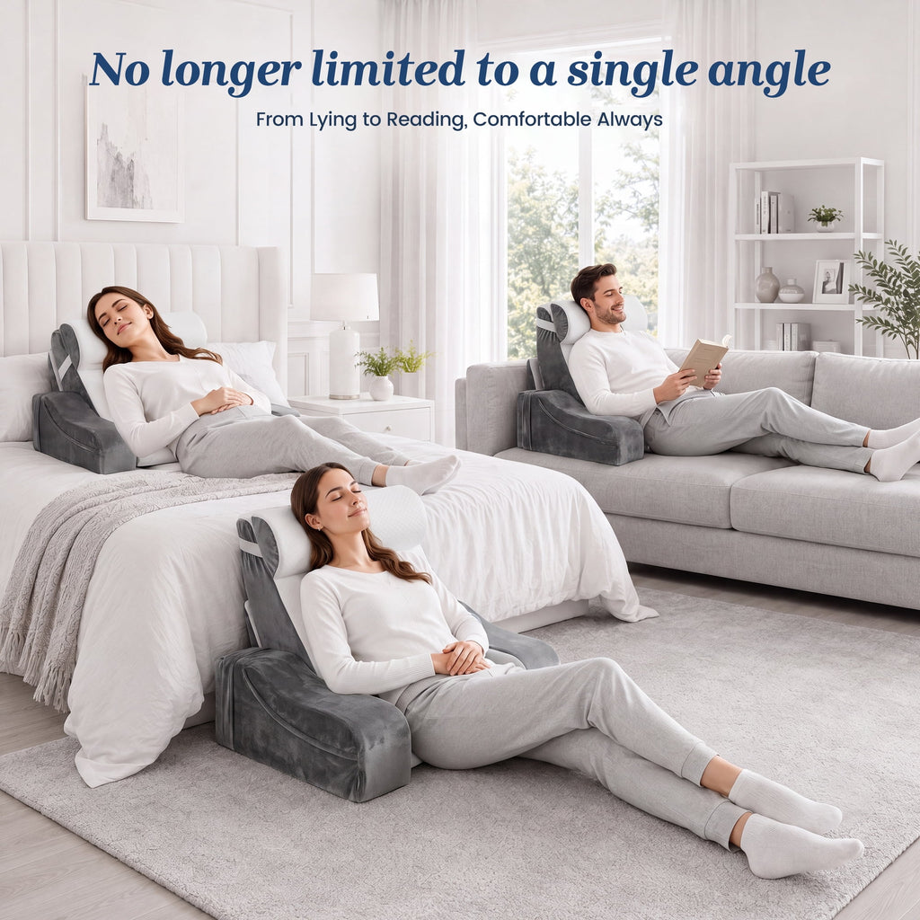 AMTPM Reading Pillow for Bed with Detachable Armrests, 2-in-1 Wedge Reading Pillow, 20°-55° Adjustable Headrest & Independent Lumbar Support Bed Reading Pillow for TV, Books, Nursing