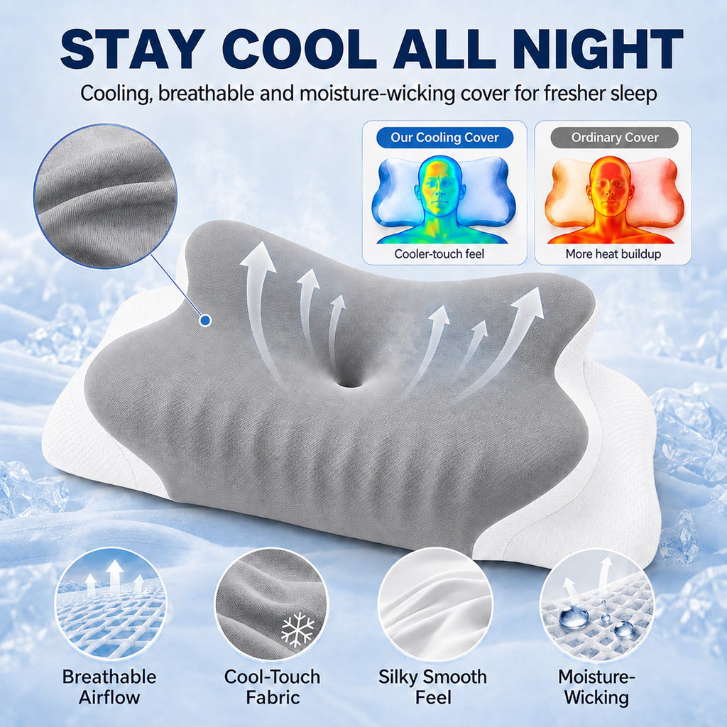 MOLBOX Cervical Neck Pillow, Ergonomic Memory Foam Contour Pillow for Neck Support, Side Sleeper Pillow for Neck and Shoulder Pain Relief, Cooling Pillowcase, Gray